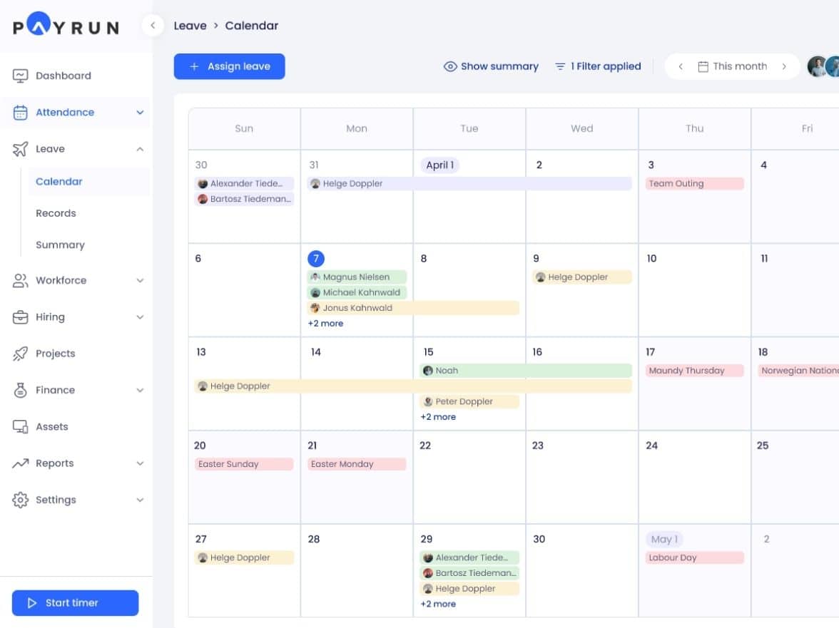 Leave Request calendar