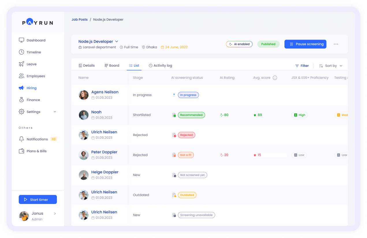 Review AI Screened Candidates