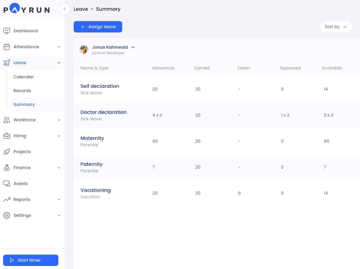 leave balance tracking